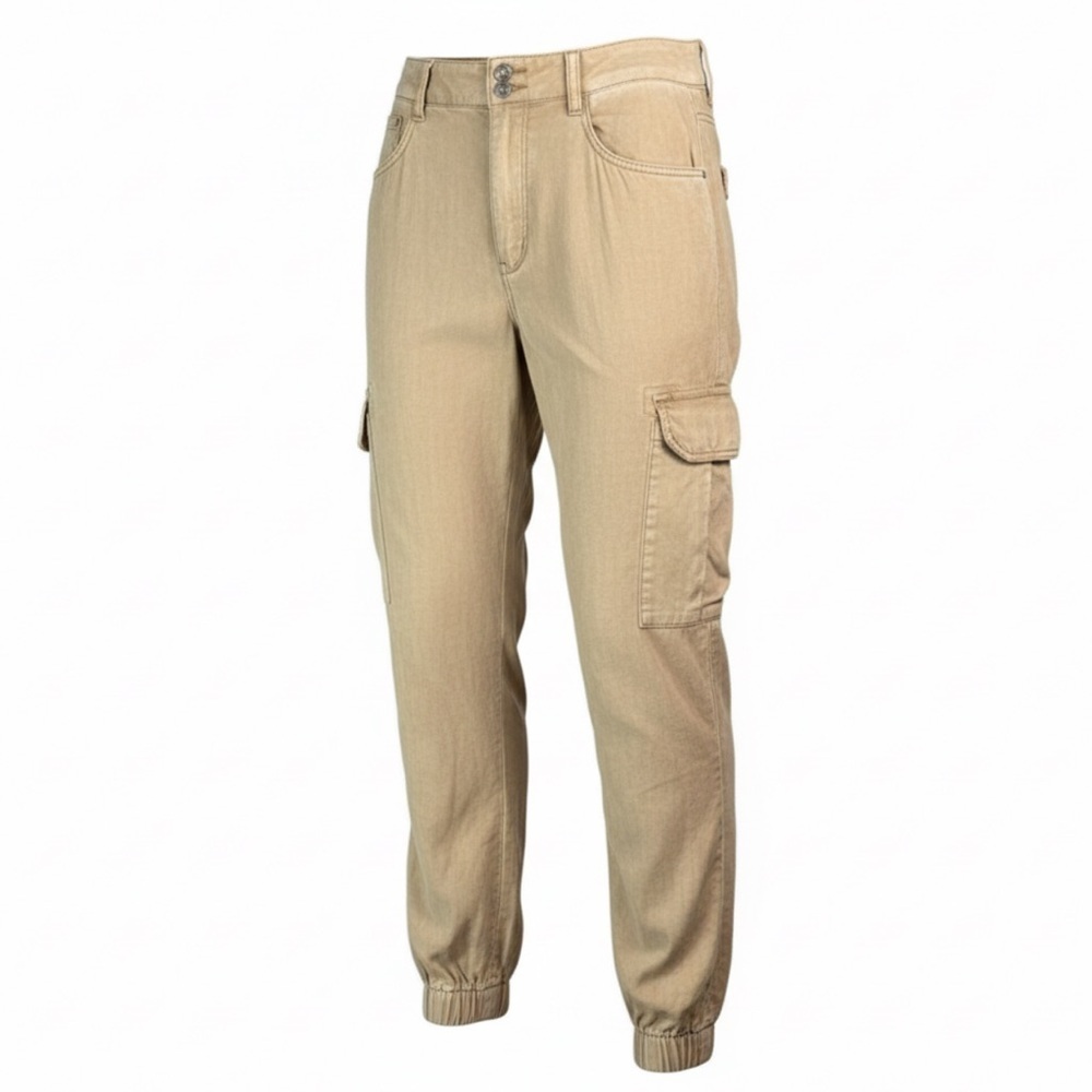 AMERICAN EAGLE Linen Blend Cargo Jogger Pants Khaki Tan Loose Fit Utility Size 6